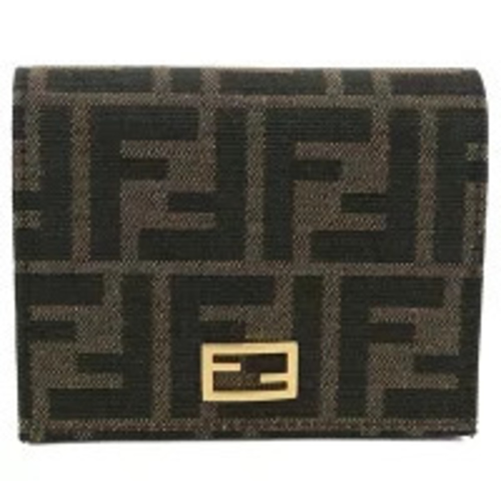 Fendi Bi fold Wallet Compact FF Baguette Brown